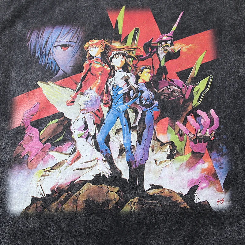 2024 Vintage Retro High-Street Japanese Anime Print High Quality Cotton Casual Tops T-Shirt