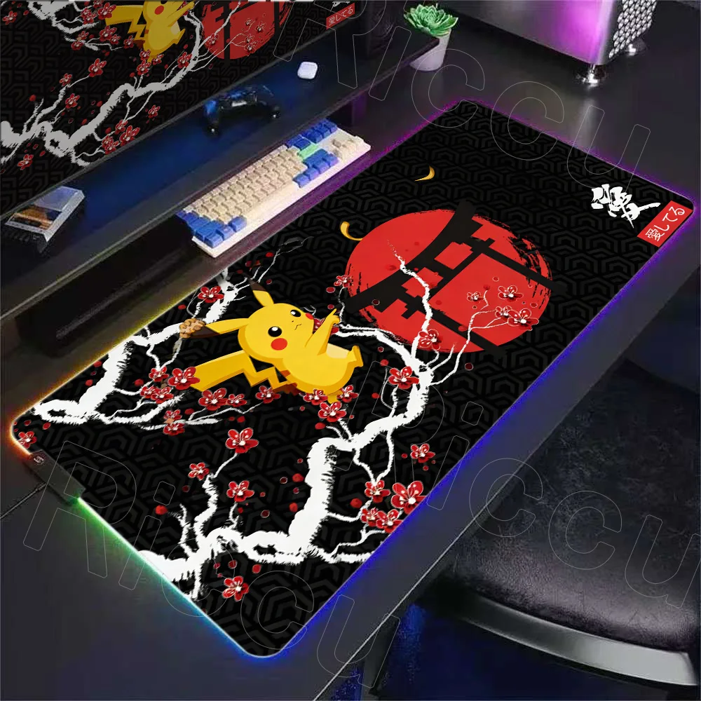

Cherry Blossom Pikachu Anime RGB Mouse Pad Kawaii P-Pokemon Large Laptop Table Mat Mousepad Anti Slip Keyboard Gaming Pad Carpet