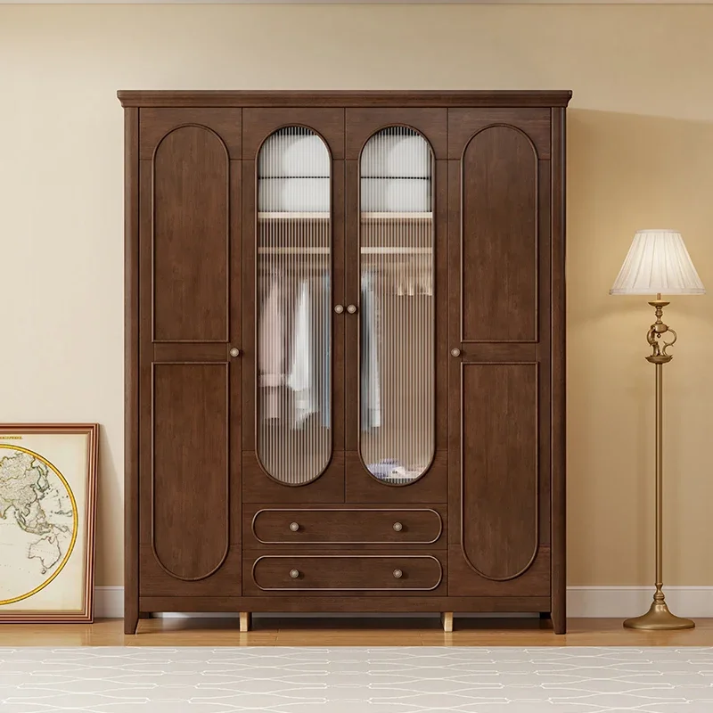 Armario de lujo para mujer, armario mediano con puertas de vidrio, estante alto para mujer, armarios de almacenamiento de ropa, muebles de madera Guarda Roupas