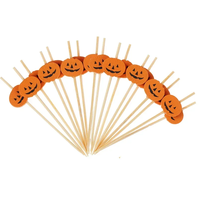 12cm Halloween Pumpkin Cocktail Sticks Toothpick Fruit Snack Picks Pumpkin Ghost Appetizer for Party Cake Decorations