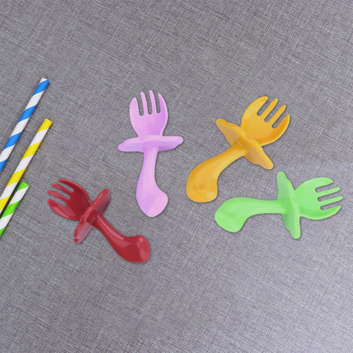

4Set Baby Eating Training Spoon Fork Set Safe Protective Guard Design Ergonomic Grip Dishwasher Safe Infant Feeding