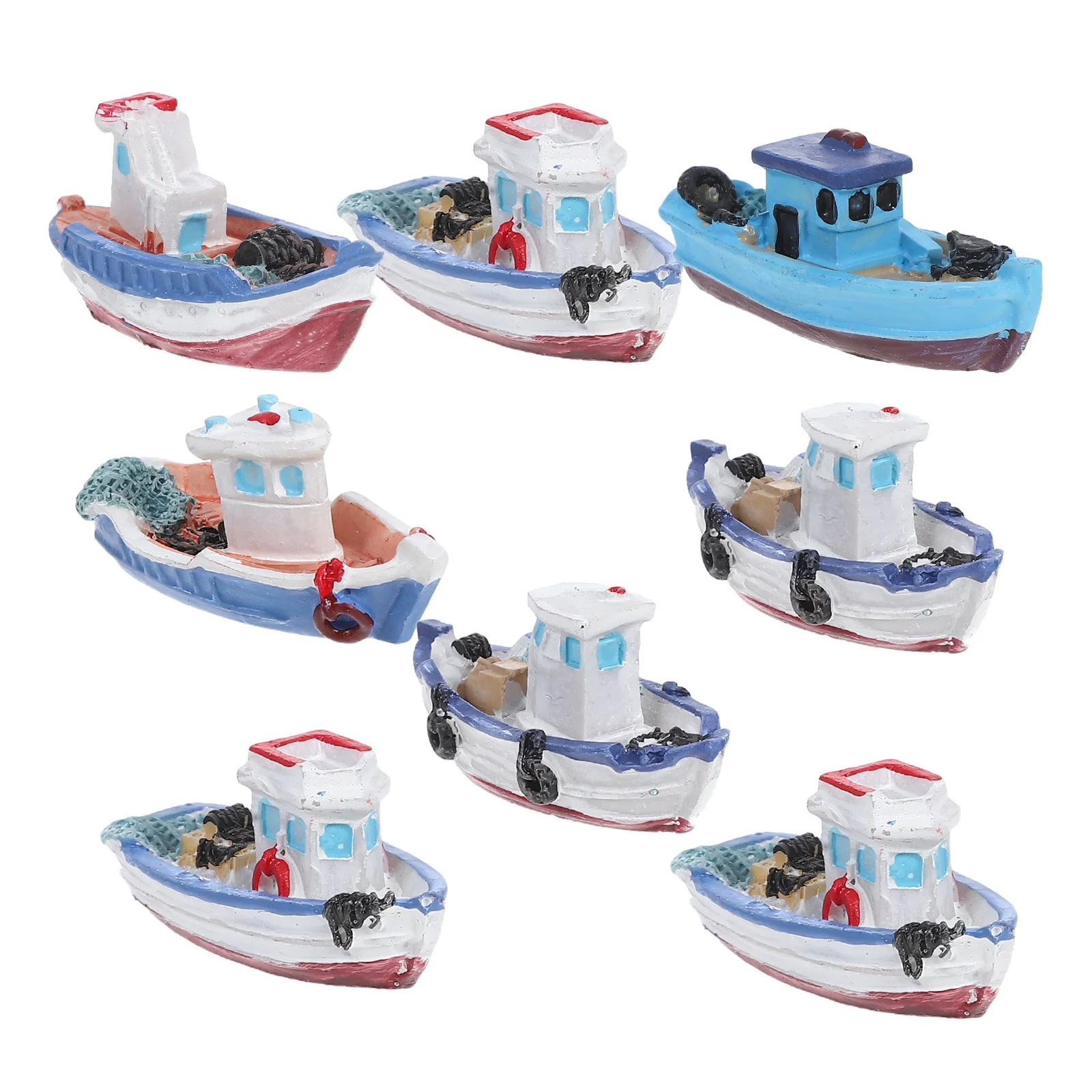 

8Pcs Beach Style Miniature Boat Decorations Adorable Mini Desktop Decoration Kits for Beach Landscape Miniature Ornament Kit