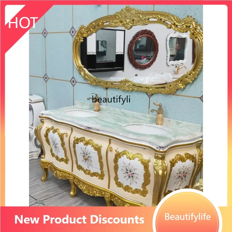 

smt53 French Luxury Jade European Bathroom Cabinet Oak Bathroom Large Apartment Hand Painted Washbasin Washstand