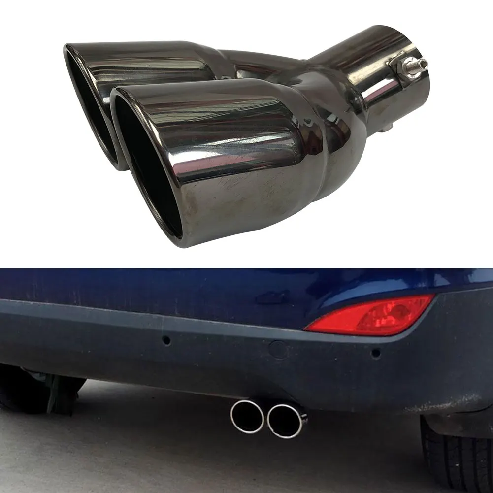 Universal Bolt-on Bent Dual Exhaust Tip Slant Cut Muffler Tip Black Titanium