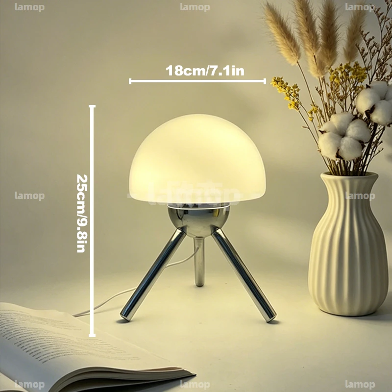Tripod‑Base Half‑Dome Glass Table Lamp,Multi‑Gear Light Effect,Boho Vacation‑Style Lamp for Guesthouse Living