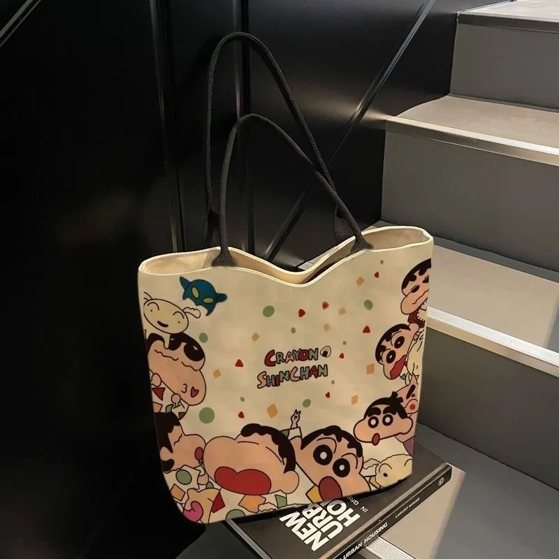 Kawaii Crayon Shin-Chan Damen-Leinentasche, Handtasche, große Kapazität, Pendeltasche, niedliche Cartoon-tragbare Aufbewahrungstasche, Schultertasche