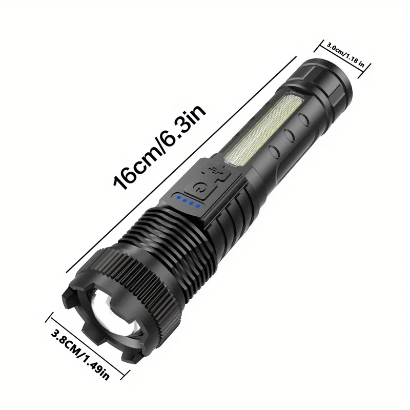 Hand-LED-Taschenlampen für den Außenbereich, 6-Modi-Taschenlampe mit Ladeanzeige und Clip, rot und blau blinkende Warnung mit Seitenlichtern