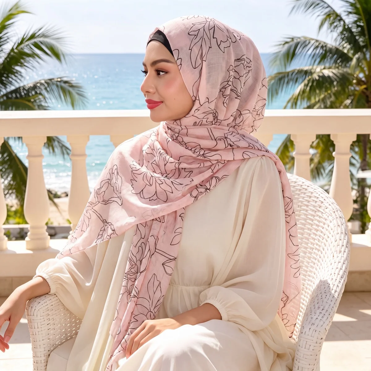 Print Scarf Pashmina 2026 Hijab Bandana Shawl Wrap For Evening Gala Countryside Walk Traditional Floral Motif Plush Wide