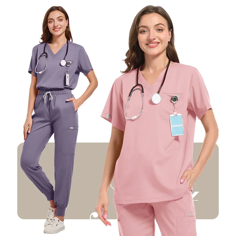 

Scrubs Uniform Suit Short Sleeve V-neck Tops+jogger Pants Set Nursing Women Multicolor Pet Doctor Scrub Medical Workwear