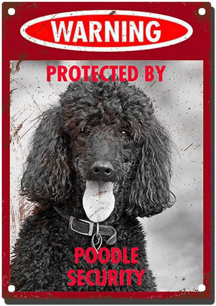 Vintage Dog Metal Tin Signs - Warning Protected by Poodle Security Tin Sign Retro Home Wall Decorative -12x16inch-Tin Sign sign