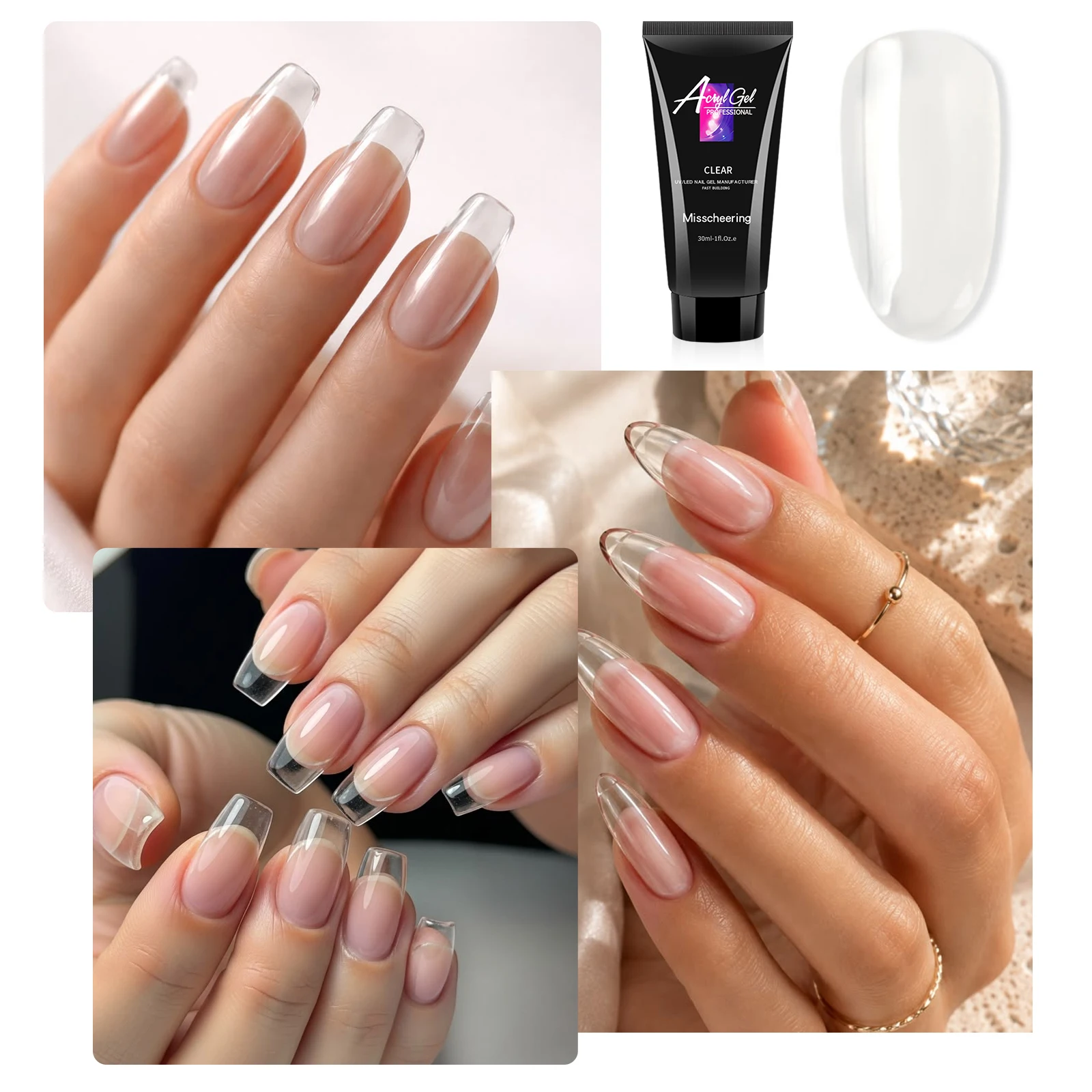 2-teiliges Poly-Gel-Nagelverlängerungsset 30ml Klar Nude Rosa UV LED Acrylgel für schnellen Nagelbau Nagelkunst DIY Salon Maniküre-Werkzeug – Detail 6