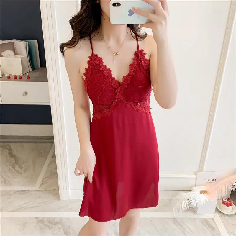 Deep V Sexy Homedress Homewear Night Dress Nightwear Solid Blackless Black Brown Green Red White Lovely Nightgowns Soft Cute