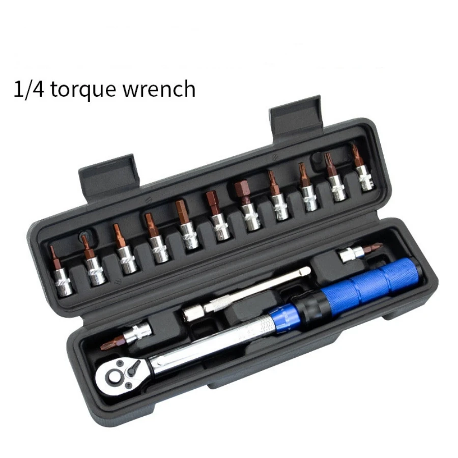 15Pcs Set Bicycle Torque Wrench Set 1/4" 2-24Nm Dual Direction Bike Allen Key Tool Socket Preset Type Spanner Pro Repair Kit
