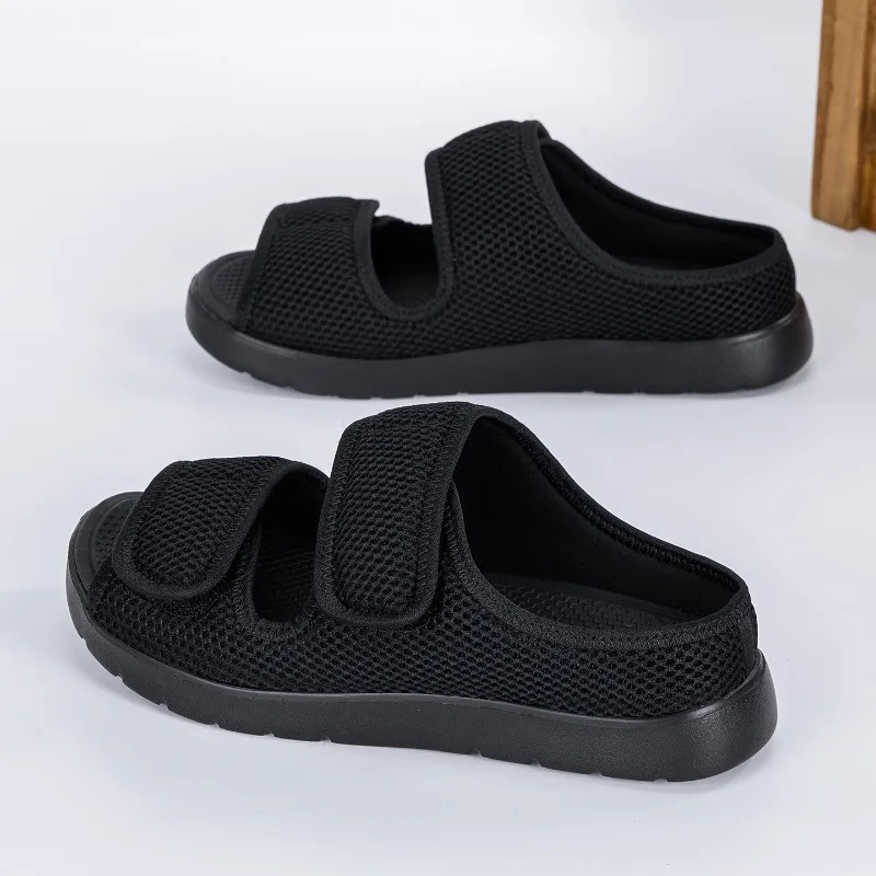 New Summer Wide Fit Sandals For Middle Aged Elderly Hook Loop Light Soft Breathable Comfort Walking Flats Unisex Footwear