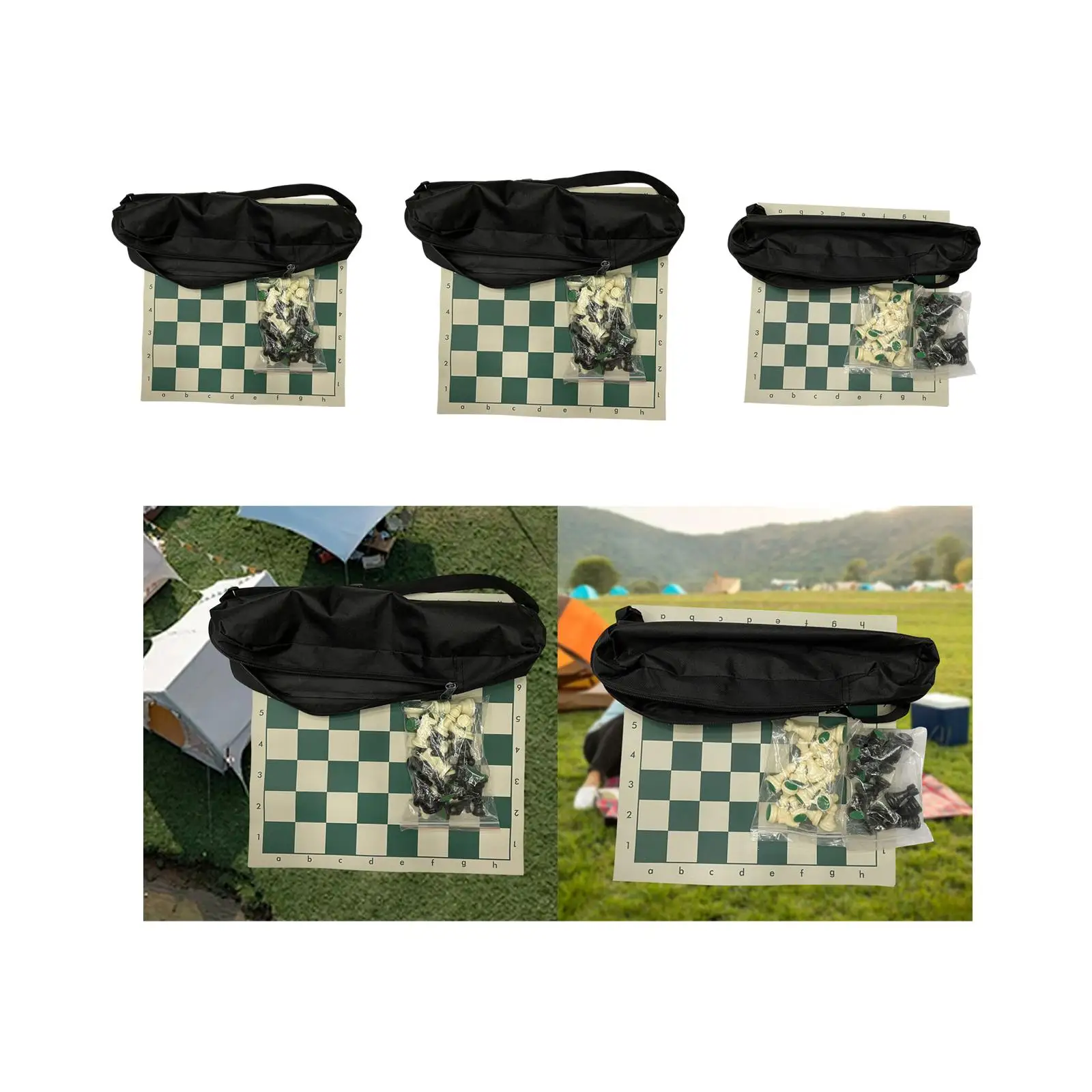 Chess Board Game Set Portable Roll Up Board with Travel Bag Lightweight Resin Chess Pieces for Picnic