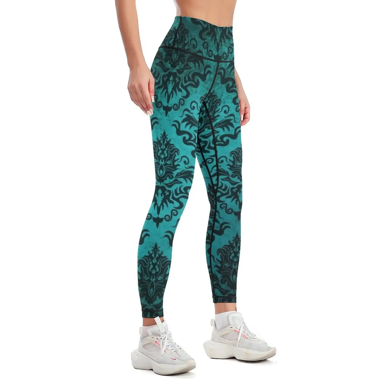 Teal Damask Leggings sportswear gym gym's sportswear Women's tights joggers for Womens Leggings