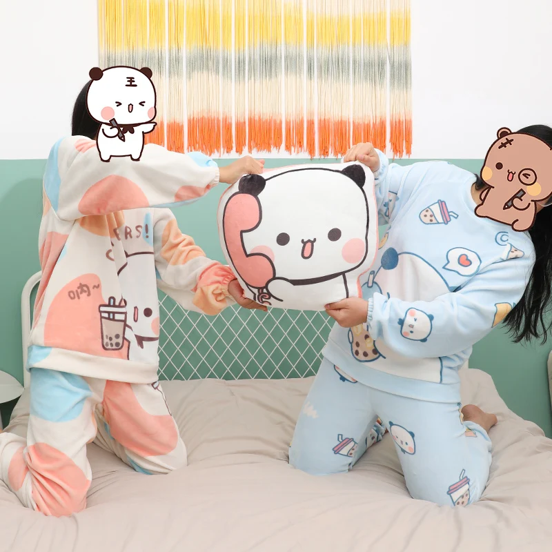

Anime Figure Bubu Bear Pajamas Yier Bear Flannel Home Clothing Suit Cute Sweet Spring Autumn Lovers' Clothes Girl Women Gifts
