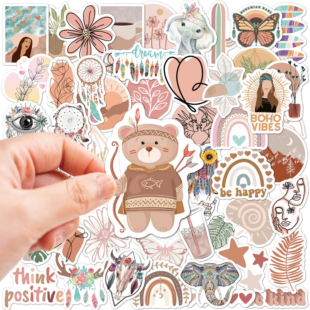 10/30/50pcs Cute Bohemian Art Style Graffiti Stickers Boho Aesthetic Sticker Decoration Phone Case Water Bottle Notebook Decals