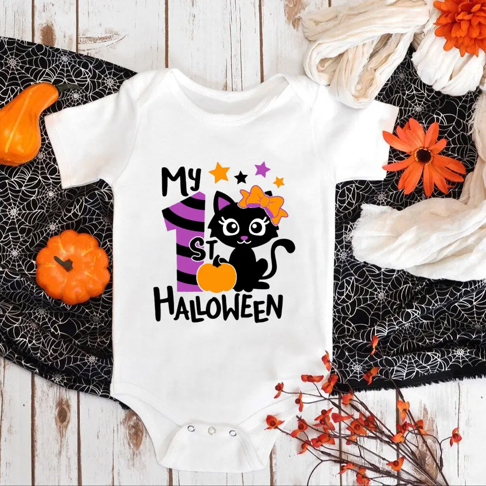 My First Halloween Printed Baby Romper Halloween Party Infant Outfit Bodysuit Boys Girls Jumpsuit Newborn Short Sleeve Clothes