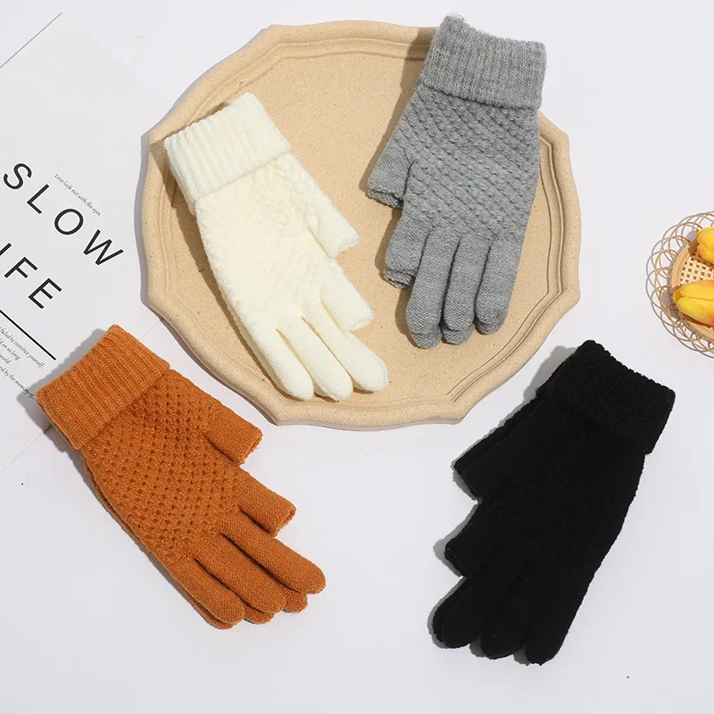 New Knitted Gloves Women Men Winter Outdoor Riding Writing Plush Thicken Warm Dew Two Finger Touch Screen Mittens Christmas Gift