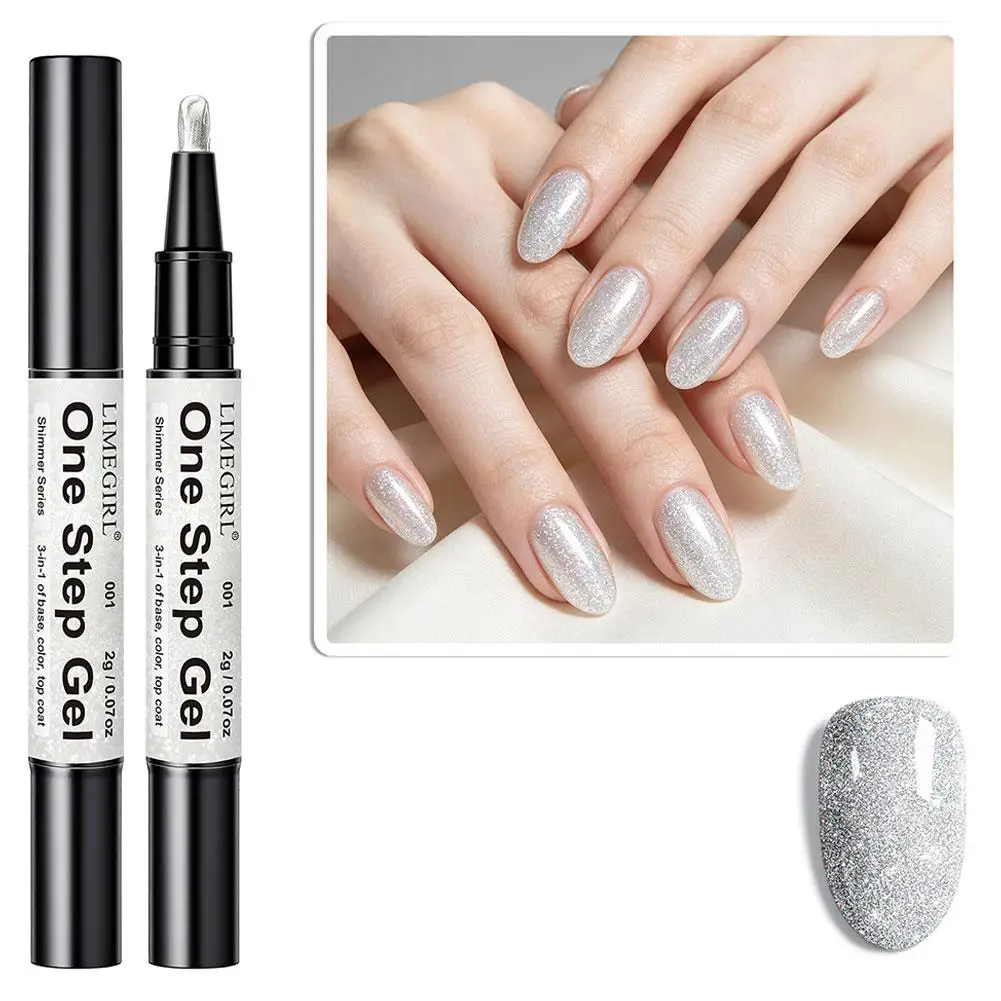 3IN1 Glitter One Step Gel Nail Polish Pen Quick-Dry Long-Lasting Graffiti Paint Brush No Base Top Coat Needed for Outdoor Travel