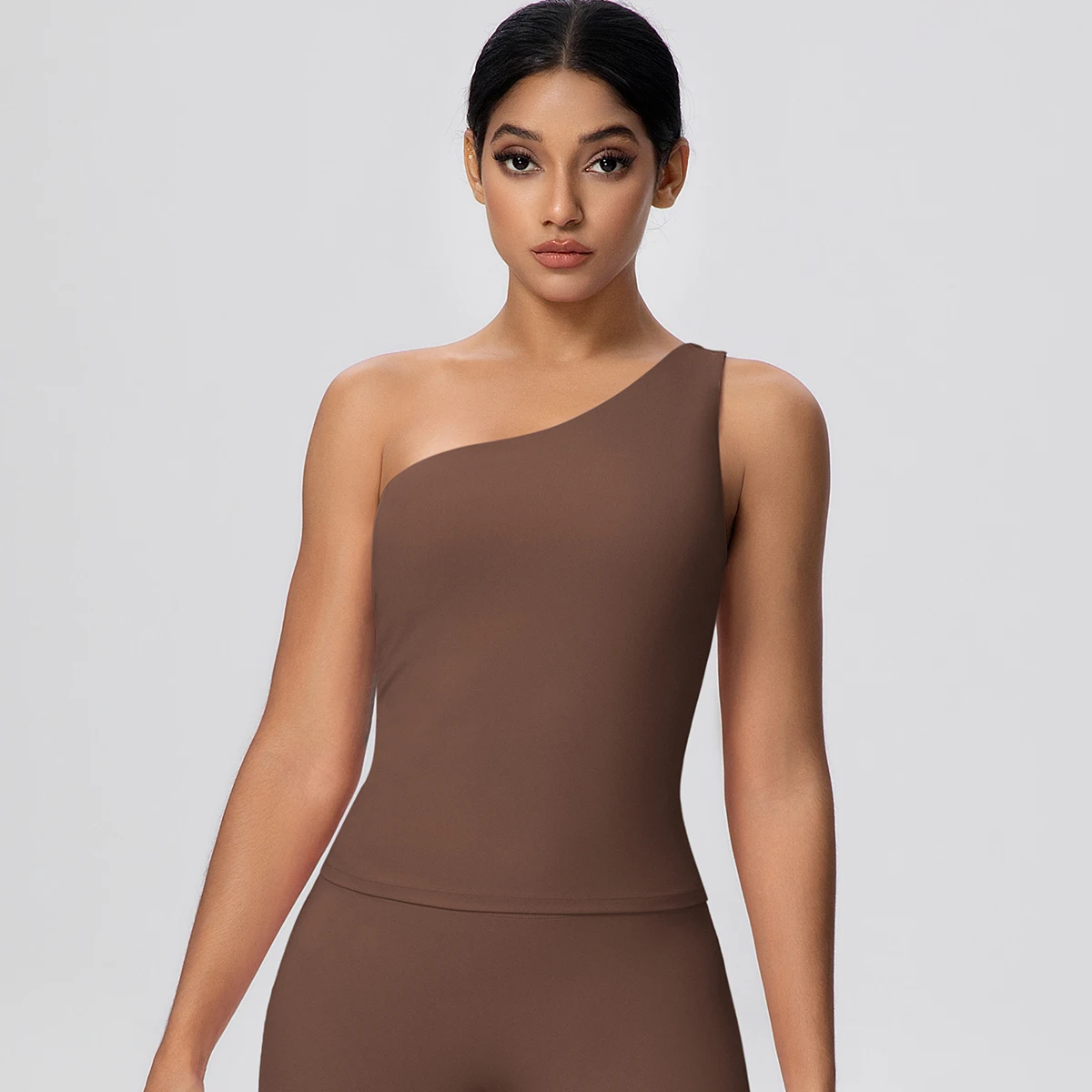 Solid Color Sexy Summer Breathable Single Shoulder Bra for Woman Naked Feel Gather Workout Top Yoga Underwear With Chest Pad