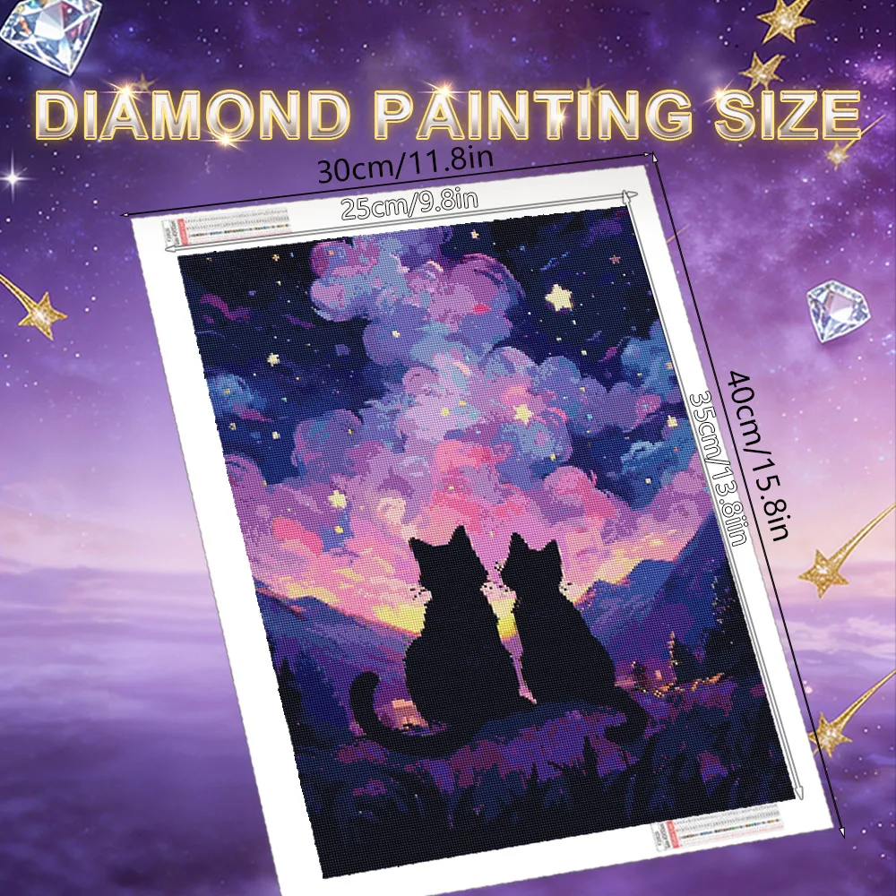 HUACAN Diamond Paintings Cat Animal Diamond Mosaic On The Basement Starry Sky Landscape Personalized Gifts Arts And Crafts