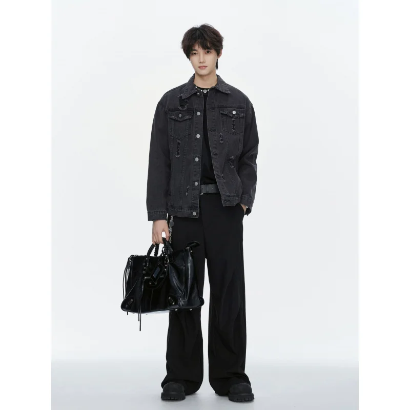 Minsu plus size fashion brand retro do the old cowboy coat men's simple casual polo collar long sleeve jacket top women's spring