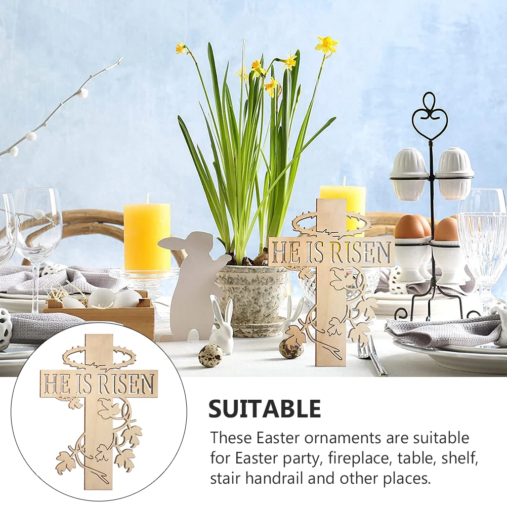 

2Pcs Cross Easter Pendant Wooden Hanging Ornament Festive Holiday Decor for Living Room Shelf Stair Handrail Fireplace Party