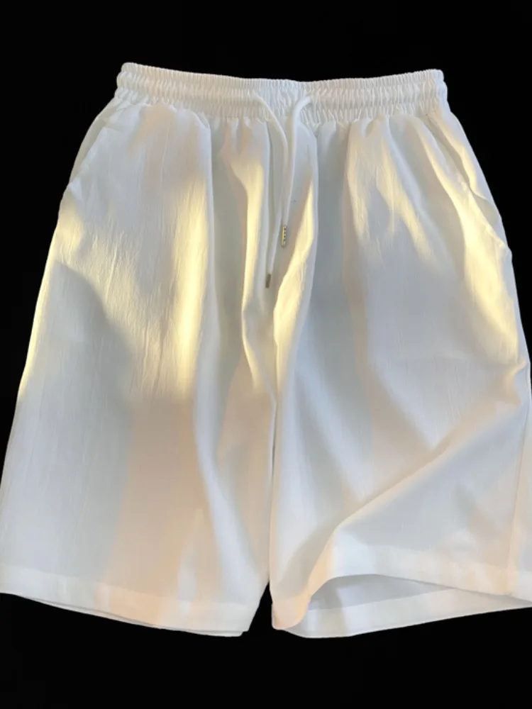 

Новые летние женские брюки-шорты с высокой талией из ледяного шелка, свободного кроя, А-силуэт, широкие штанины, большие размеры, в корейском стиле, для повседневной носки