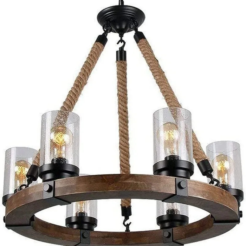 

American country wood chandelier, bedroom, dining room, living room, homestay, clothing store, creative wooden circle,