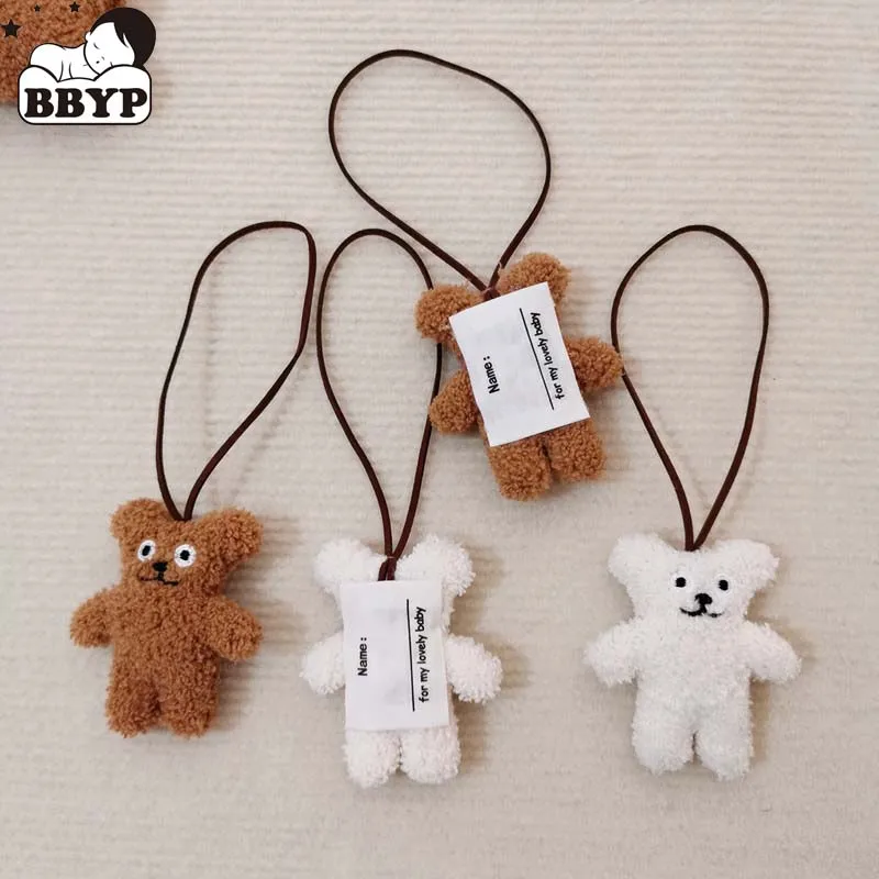 5Pcs Plush Bear Name Tag Keychian Cute Keychains On Backpack Small Bear Toy Accessories For Girls Bag Cartoon Keys Keychain