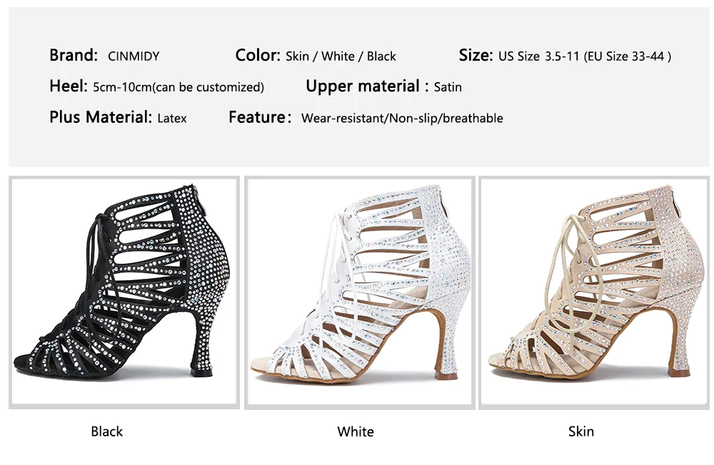 CINMIDY Neue Tanzstiefel für Damen, Ausgehöhlte Strass-Latein-Tanzschuhe, Ballsaal-Standard-Tanzschuhe, Partyschuhe, Indoor-Sandalen – Detail 5