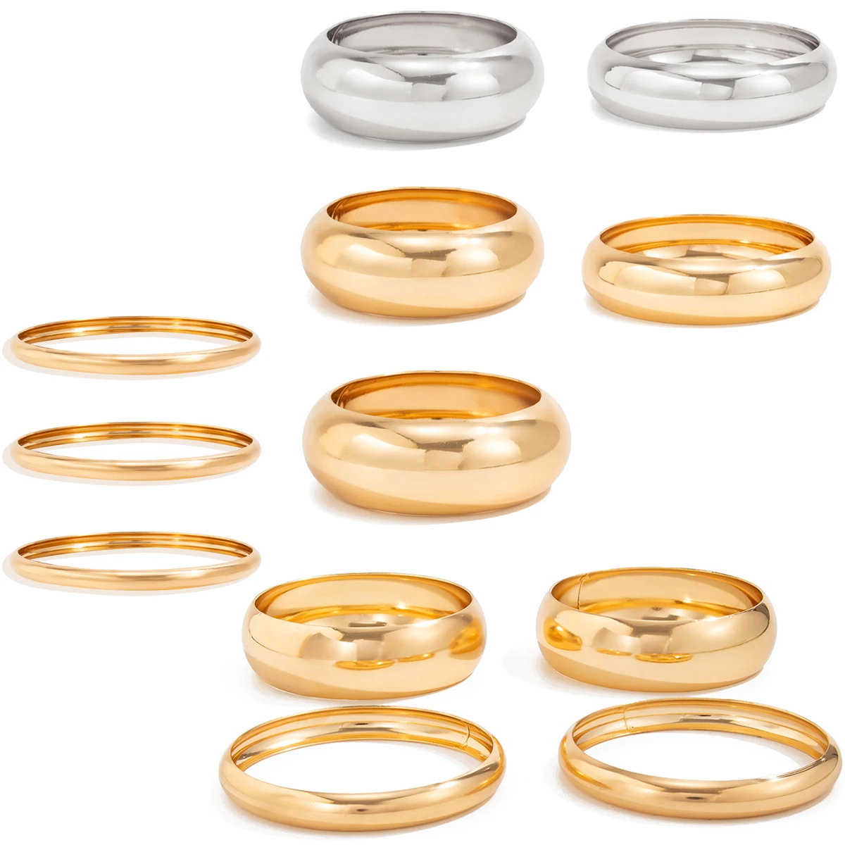 Salircon 4 قطعة/المجموعة خمر بسيط جولة مكتنزة أساور النساء الشرير الهيب هوب الذهب اللون هندسية أساور واسعة سوار مجوهرات هدية