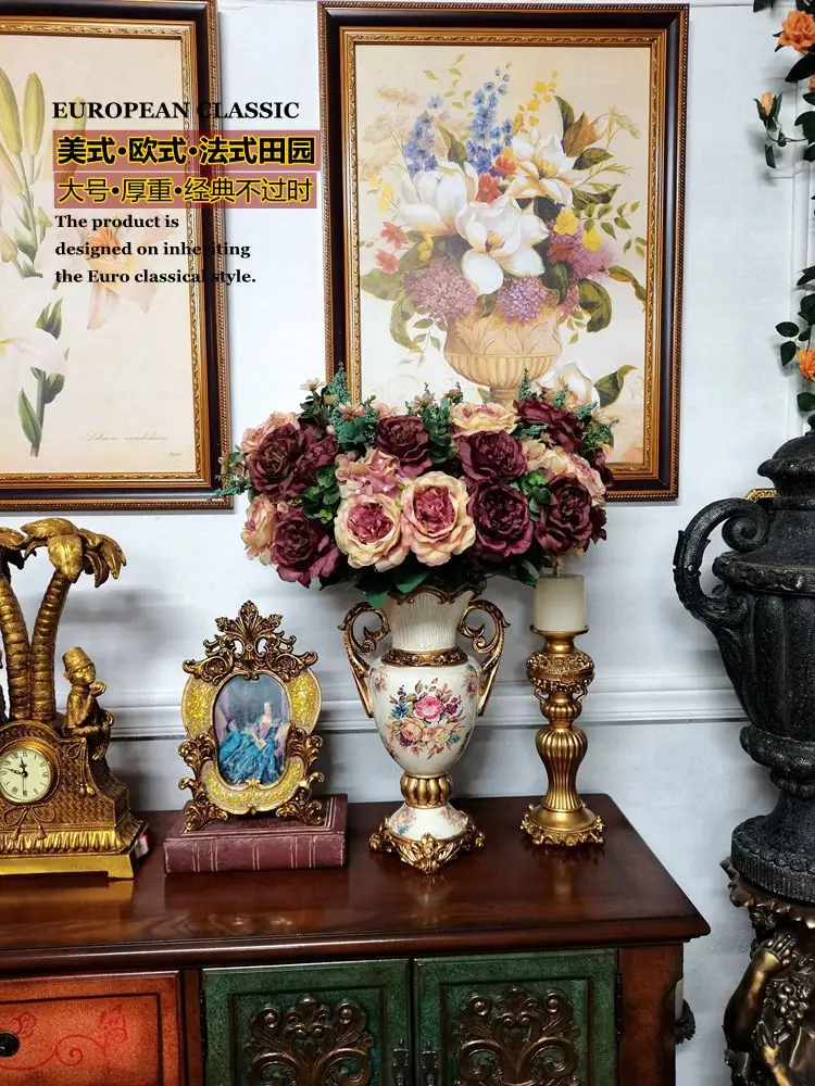 

Retro European and American vases flower arrangements, living room decorations, hallway TV cabinets, floor to ceiling decoration