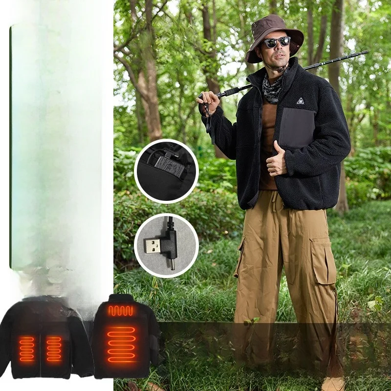 

Men's Casual Heated Jaet Winter Thermal Cotton Coat Tee Control Smart Heating Loose Fit Straight Hem Other Material