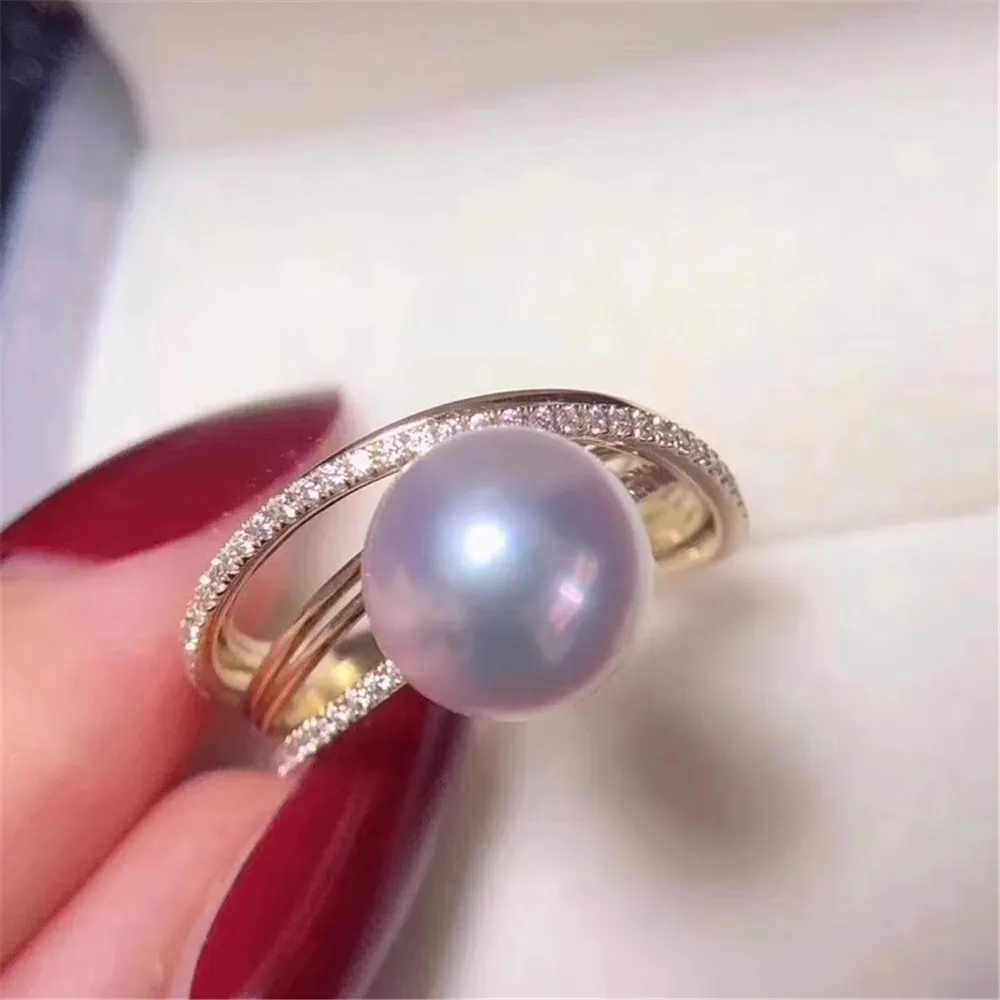 

DIY Pearl Ring Accessories S925 Sterling Silver Adjustable Fashion Pearl Ring Empty Support Female Fit 9-11mm Round Flat Beads