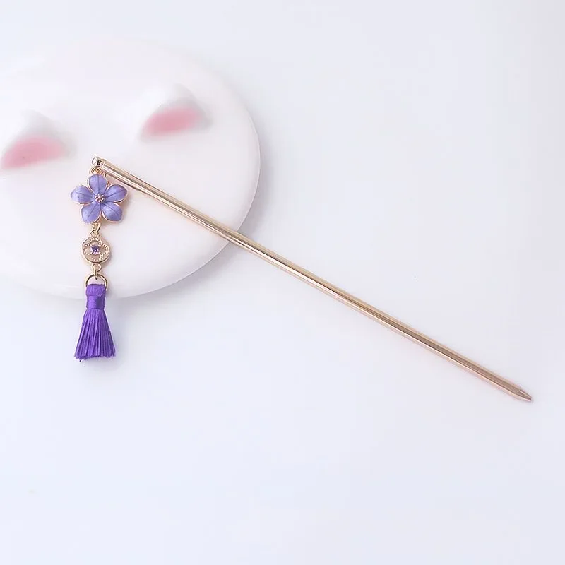 Genshin Impact Raiden Shogun Game Cosplay Chinese Hairpin Tassel Metal Women Jewelry Accessories Headwear Hair Clip Gift