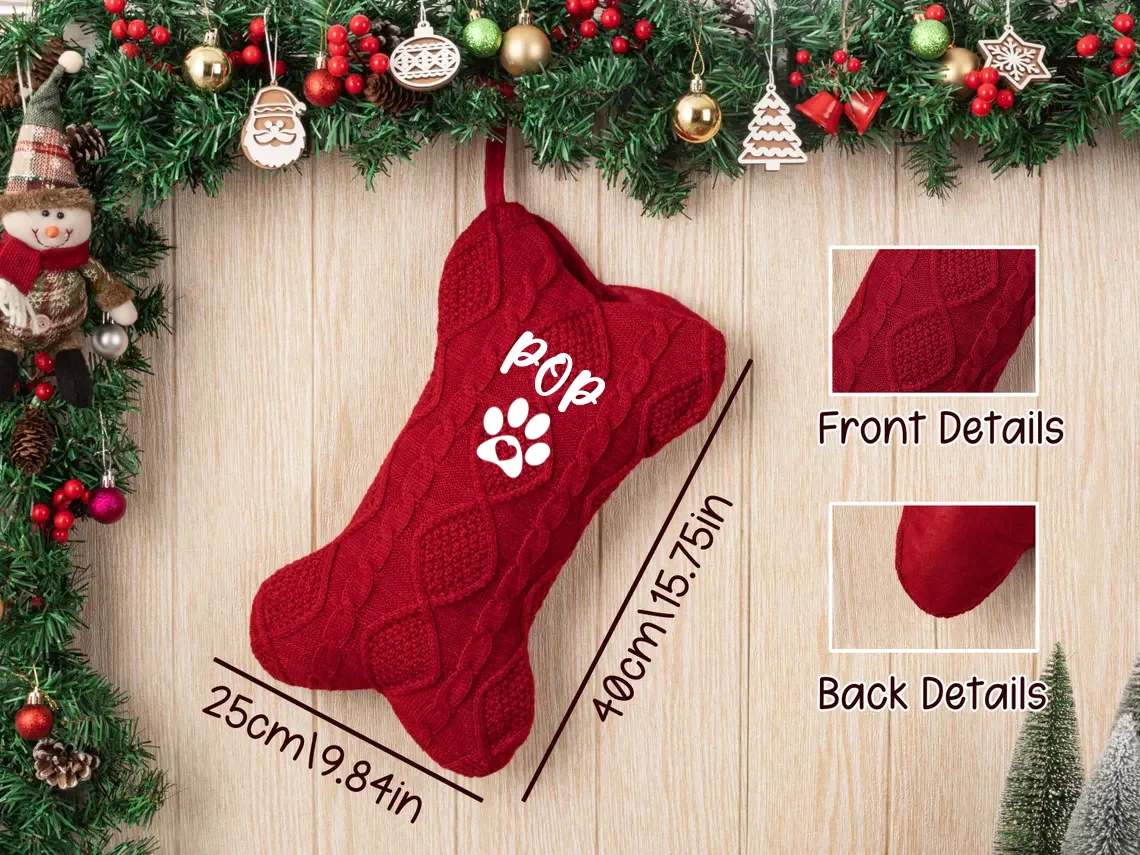 Personalized name Dog Bone Christmas Stockings Pet Holiday Stockings Knitted Custom Dog Stocking Christmas Gift Idea decor