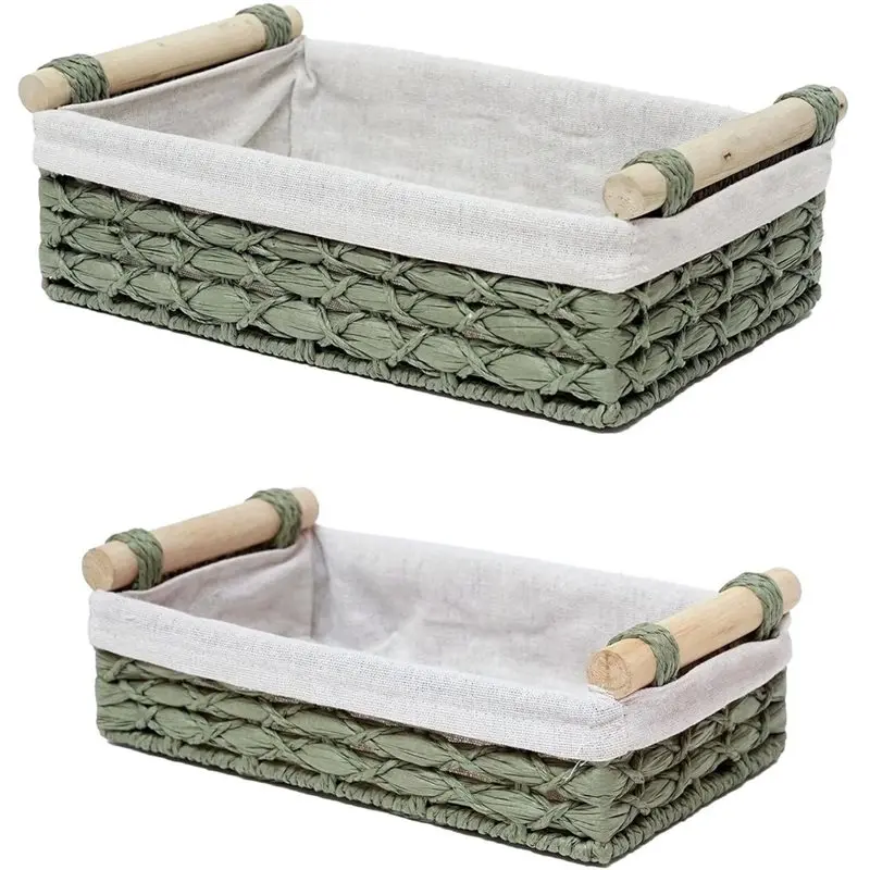 B97A-Desktop Coffee Table Storage Box, 1 Set Weave Storage Baskets, Snacks And Cosmetics Organizer Basket