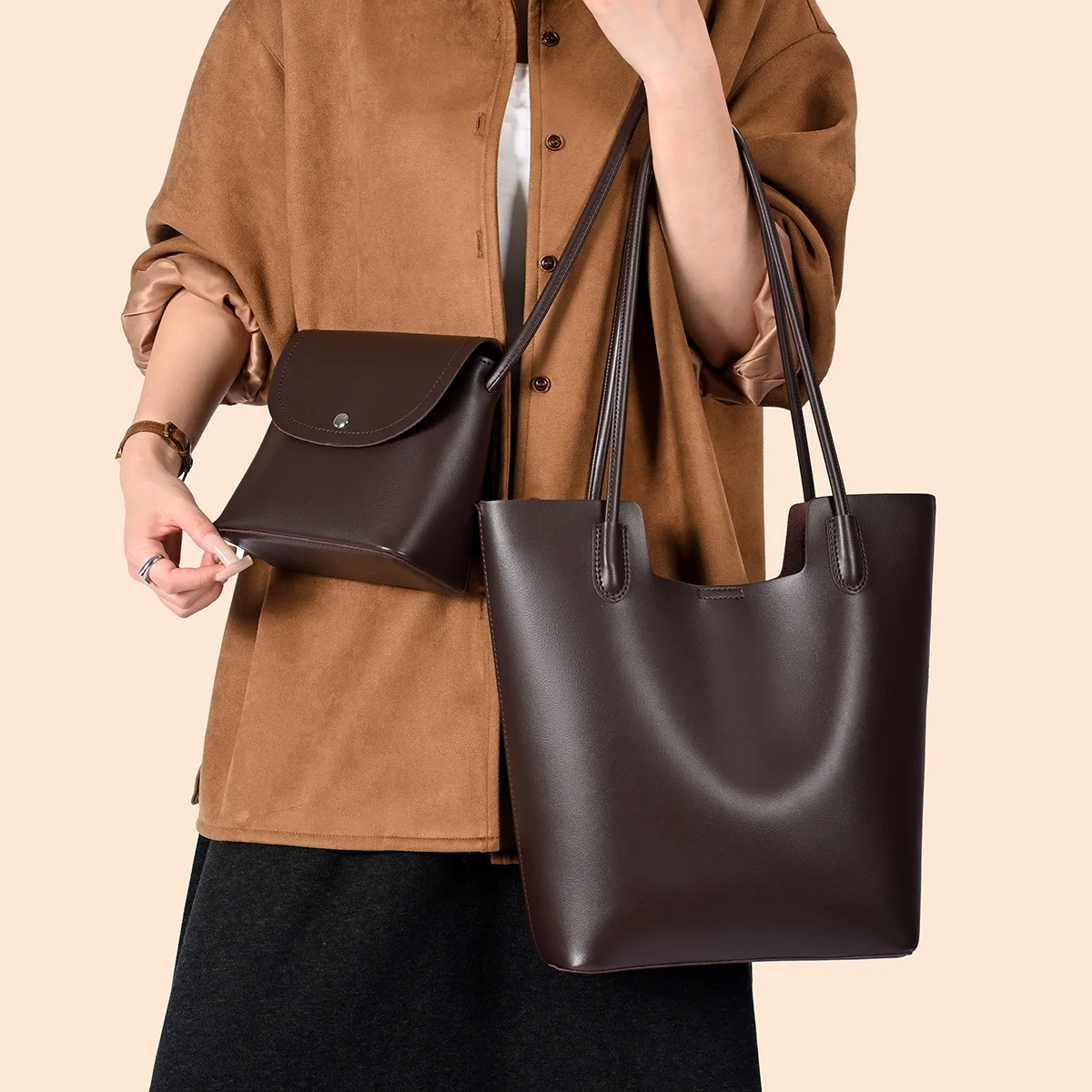PU Leather Shoulder Bags for Women Messenger Bags Composite Handbags 2 Piece Set Bolsa Female Big Totes for Daily Commute - view 6