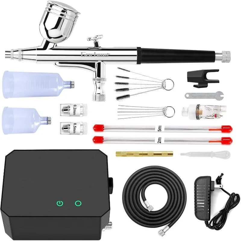 Airbrush Kit with Air Compressor, 40 PSI High Pressure Air Brush Non-Clogging with 0.2/0.3/0.5mm Nozzle/Cleaning Sets