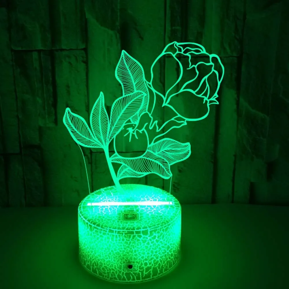 3D Rose Illusion LED Night Light 7 Color Changing Decor Lamp for Bedroom Home Decor Christmas Birthday Gift Romantic Nightlight