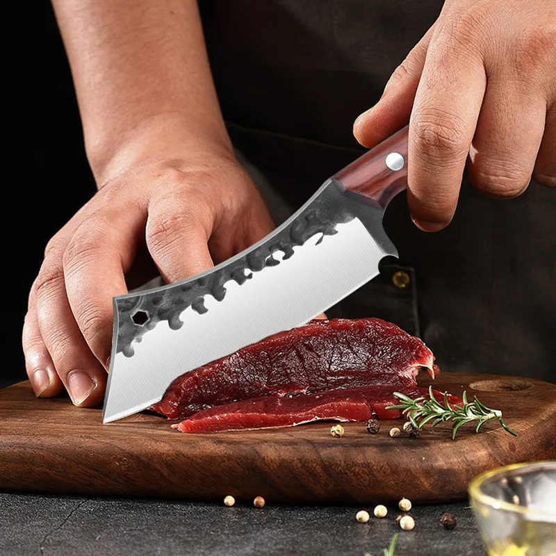 Hand Forged Sharp Boning Knife Red Pear Solid Wood Handle Meat Cleaver Stainless Steel Kitchen Slicing Knife Fruit Peeling Knife