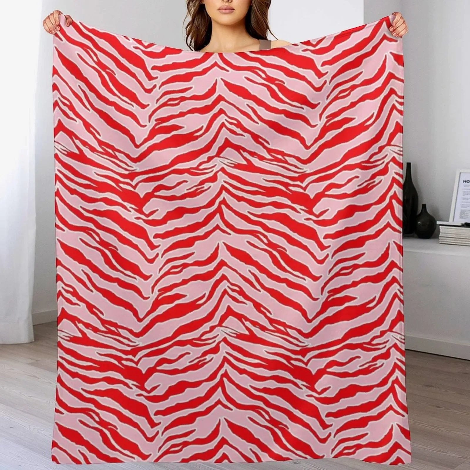 

Tiger Print - Red and Pink Throw Blanket Multi Purpose Soft Warm Blanket for Home Travel