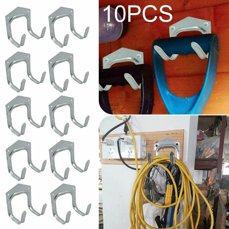

5/10 Pcs Metal Tool Storage Wall Hook Double Hanger Holder Hanging Hooks For Garden Kitchen Garage Housekeeper Clothes Rack