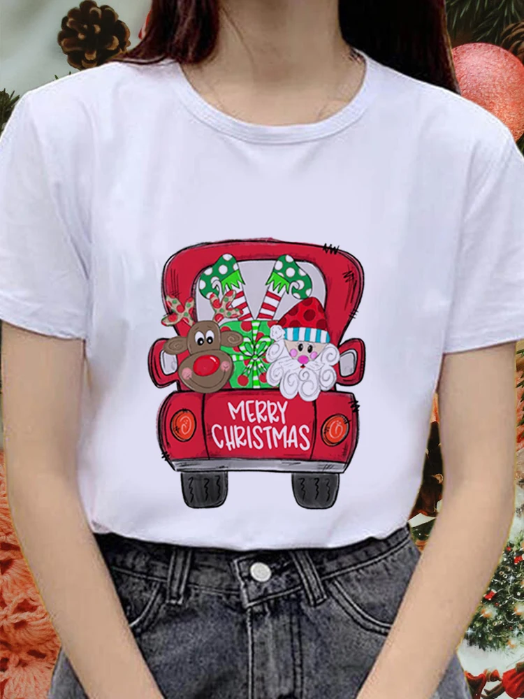 Christmas Fashion Short Sleeve Trend Top Santa Claus Snowman Print Graphic Tee Printing Casual Style T-Shirts Clothes New Year