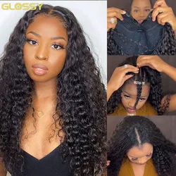 V Part Wig Human Hair No Leave Out Brazilian Deep Wave Human Hair Wigs for Women U Part Deep Curly Wigs No Glue Wig Virgin 250%