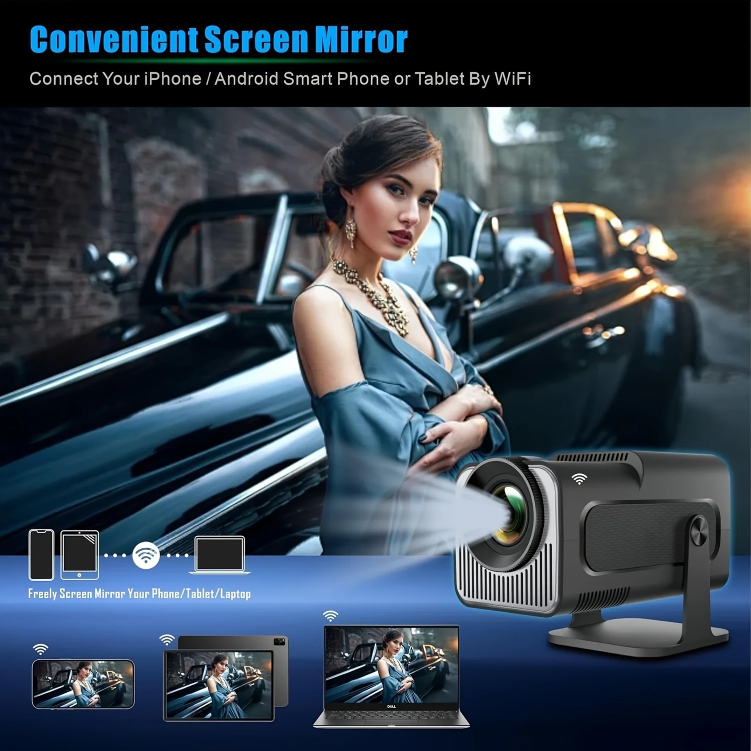 جهاز عرض HY320mini Android11 H713 200ansi Wi Fi6 أصلي 720P BT5.4 HD مسرح منزلي جهاز عرض للسفر في الهواء الطلق hy300