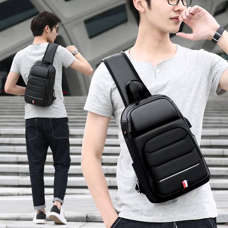 Male Crossbody Bags for Fashion Shoulder Bags USB Charging Messenger Sling Bag Chest Bag Oxford Single Shoulder Strap Pack 2022